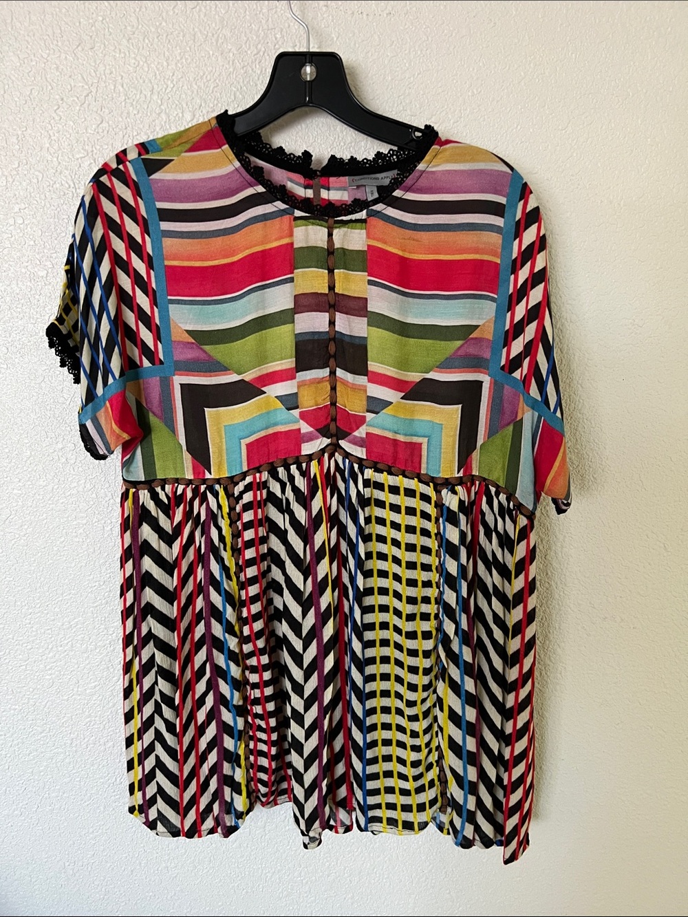 Multicolor Stripe & Geometric Short-Sleeve  Top